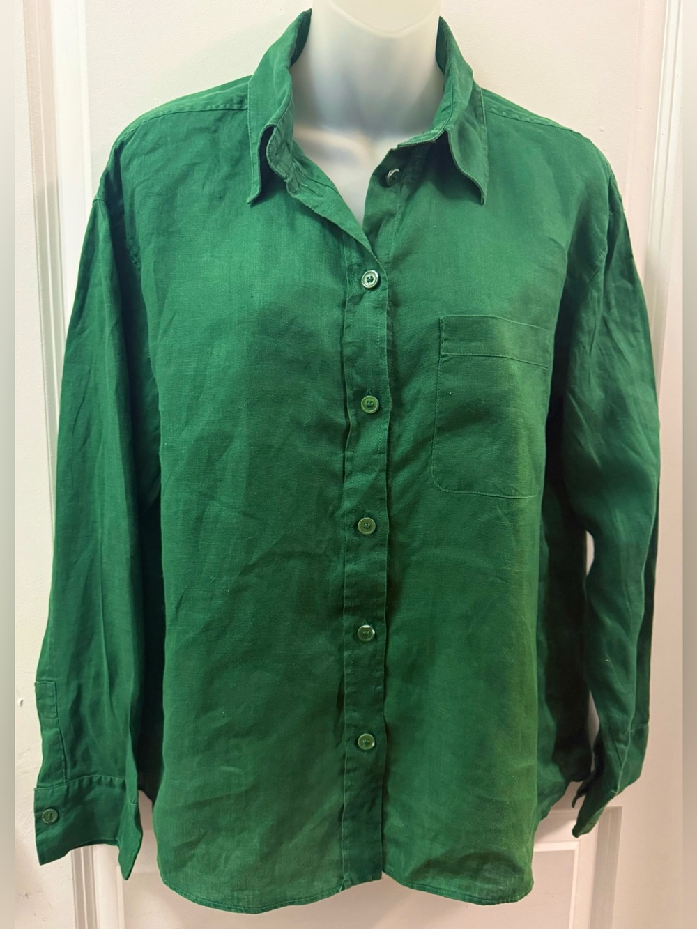 Zara Classic Green Long-Sleeve Button-Up Shirt | Sz S